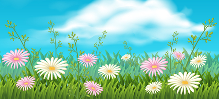 Background scene with pink and white flowers illustrationのイラスト素材