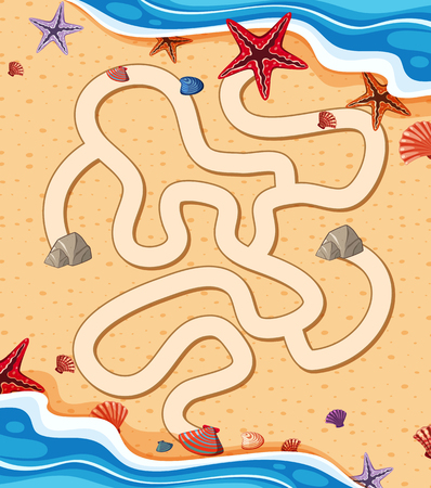 Puzzle game template with starfish on beach illustrationのイラスト素材