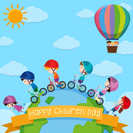 Poster design for children day with kids around the world illustrationのイラスト素材
