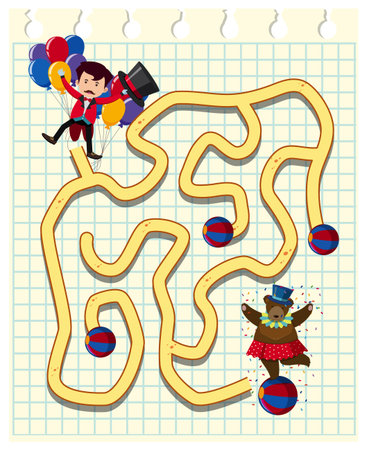 Puzzle game template with trainer and circus bear illustrationのイラスト素材