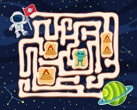 Maze game template with alien in space illustrationのイラスト素材