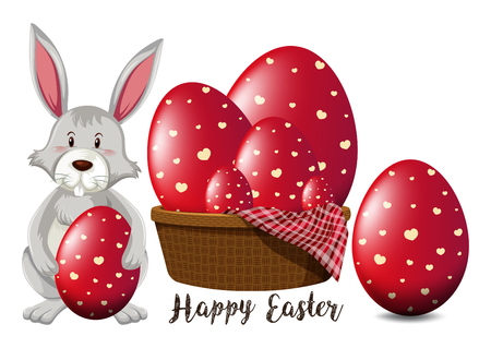 Easter poster design with red eggs and bunny illustrationのイラスト素材