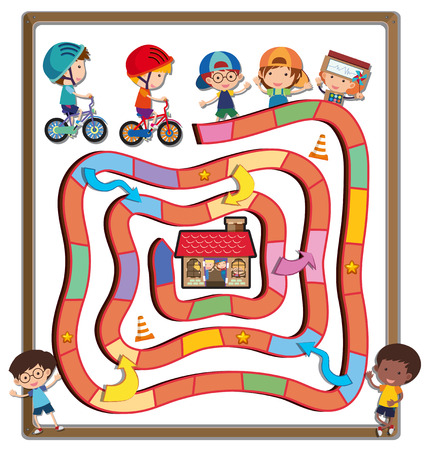 Puzzle game template with kids riding bike illustrationのイラスト素材