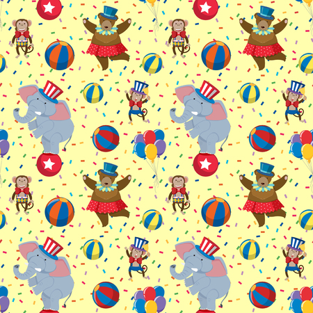 Seamless background template with circus bear and elephant illustrationのイラスト素材