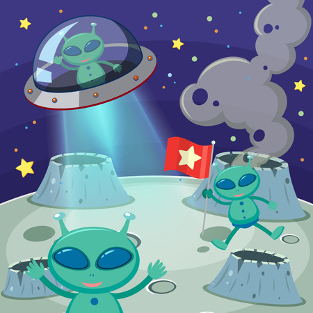 Three aliens in dark space illustrationのイラスト素材