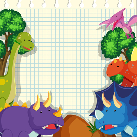Paper template with dinosaurs in background illustrationのイラスト素材