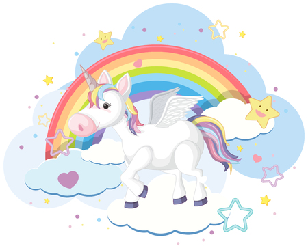 Cute creature with horn and wings illustrationのイラスト素材