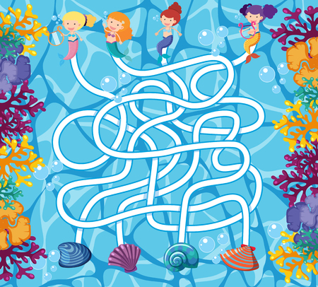Puzzle game template with mermaids in ocean illustrationのイラスト素材