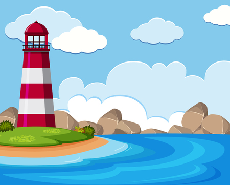 Background scene with lighthouse by the sea illustrationのイラスト素材