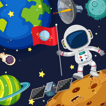 Background scene with astronaut in space illustrationのイラスト素材
