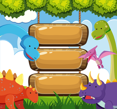 Banner template with dinosaurs in forest illustrationのイラスト素材
