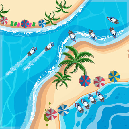 Aerial view of boats at sea illustrationのイラスト素材