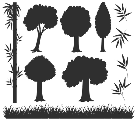 Silhouette trees and grass illustrationのイラスト素材