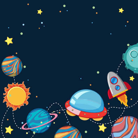 Background design with UFO and planets illustrationのイラスト素材