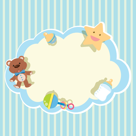 Border template with toys on blue background illustrationのイラスト素材
