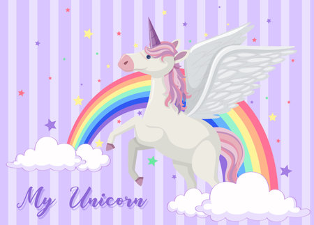 Background design with rainbow and unicorn illustrationのイラスト素材