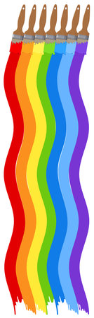 Paintbrushes with paints in rainbow color illustrationのイラスト素材