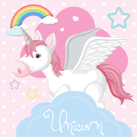 Poster design with unicorn and pink cloud illustrationのイラスト素材