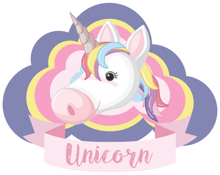 Unicorn head on colorful clouds illustrationのイラスト素材
