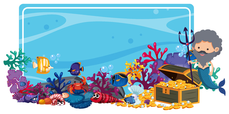 Border template with mermaid and fish underwater illustrationのイラスト素材