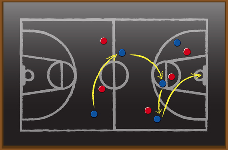 Basketball game plan on black board illustrationのイラスト素材