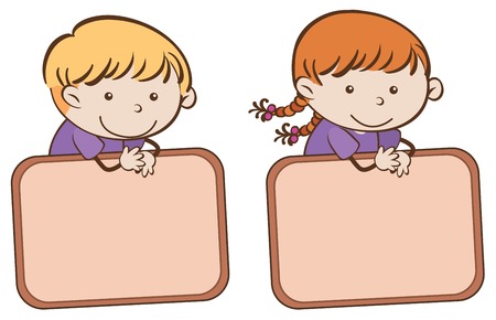 Boy and girl with border template illustrationのイラスト素材