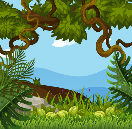 Background scene with trees in the woods illustrationのイラスト素材