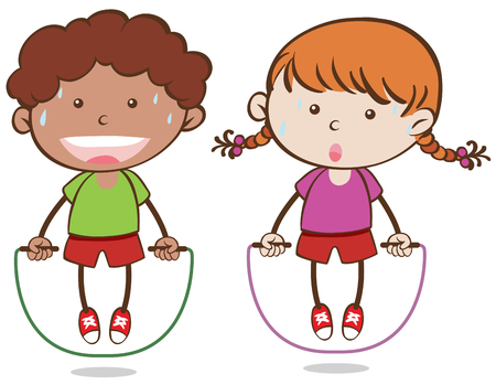 Boy and girl jumping rope  illustrationのイラスト素材