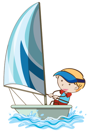A Boy Sail the Boat illustrationのイラスト素材