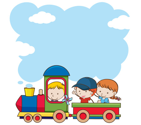 Kids on Train on White Background illustrationのイラスト素材