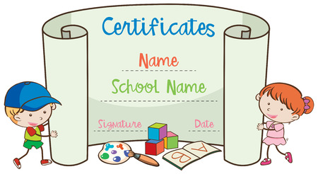 School Art Certificate Template With Doodle Kids illustration.のイラスト素材