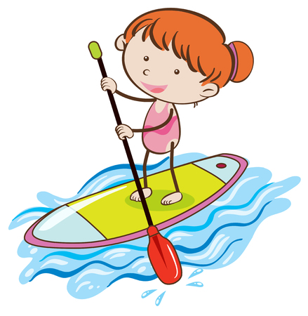 Girl with Stand Up Paddle Board illustration.のイラスト素材