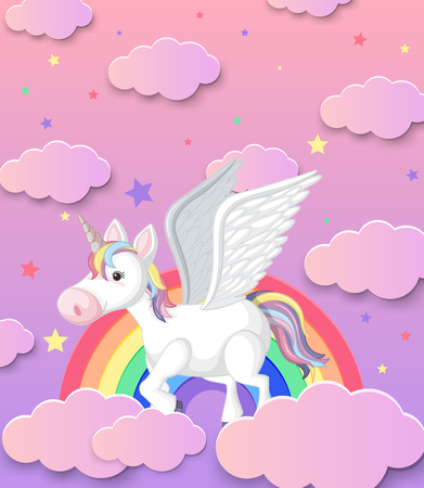 Cute Unicorn and Rainbow Background illustration.のイラスト素材