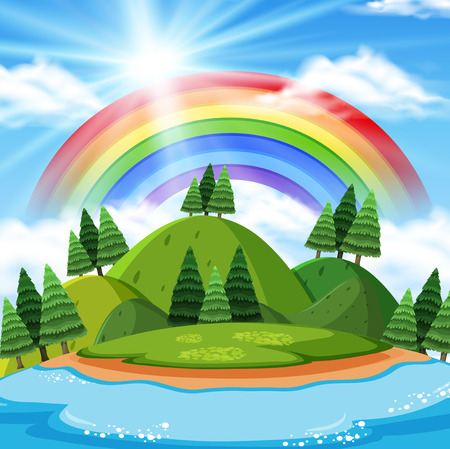 Beautiful Mountain with Rainbow Background illustrationのイラスト素材