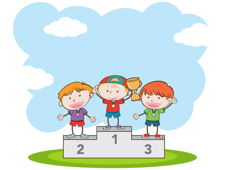Doodle Kids Winning Sport Competition illustrationのイラスト素材