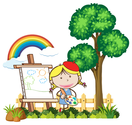 Kid Painting in a Beautiful Day illustrationのイラスト素材