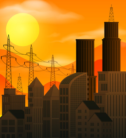 A Big City with Sunset  Scene illustrationのイラスト素材