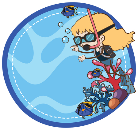 A girl scuba diving illustrationのイラスト素材