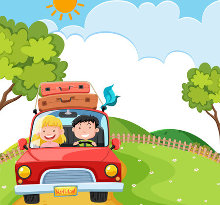A Couple Road Trip Holiday illustrationのイラスト素材