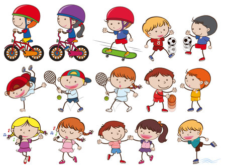 A Set of Doodle Kid Sport Activities illustrationのイラスト素材