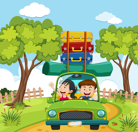 A Couple Travel in Nature illustrationのイラスト素材