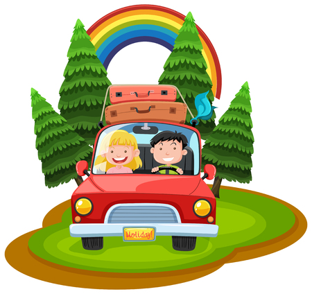 A Couple Travel on Road Trip illustrationのイラスト素材