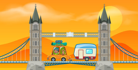 A Man Travel to London Bridge illustrationのイラスト素材