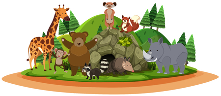 Animals at the Beautiful Nature illustrationのイラスト素材