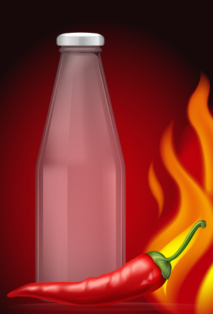Hot Chilli Sauce Bottle on Red Background illustrationのイラスト素材