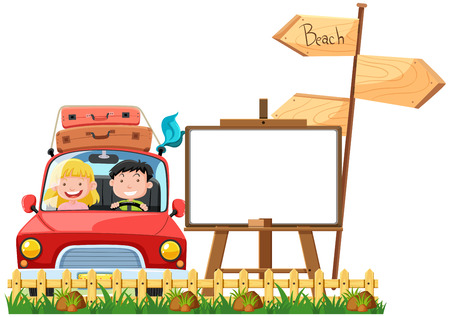 A Couple on The Trip and Banner illustrationのイラスト素材