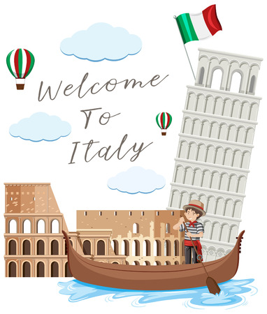 Italy Landmark on White Background illustrationのイラスト素材