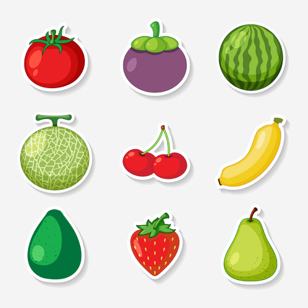 Fruits Sticker Set on White Background illustrationのイラスト素材