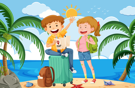 A Backpacker on Summer Vacation illustrationのイラスト素材
