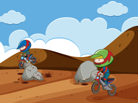 A Motocross Race at Hill illustrationのイラスト素材